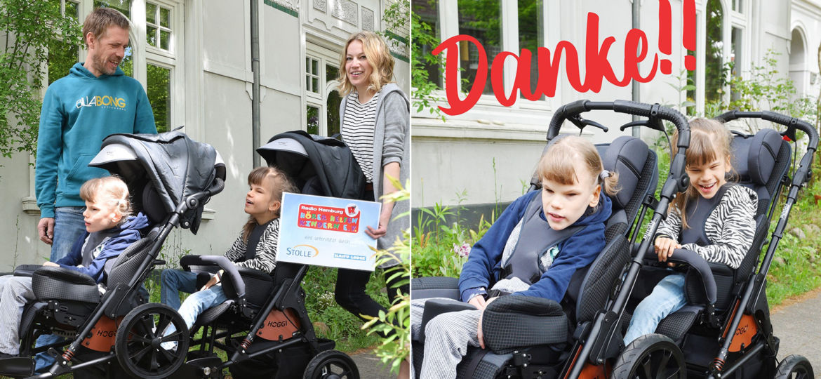 Introbild Enie und Luna bekommen ihren Zwillingswagen von Hörer helfen Kindern