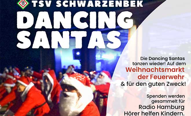 Dancing Santas auf dem Weihnachtsmarkt in Schwarzenbek