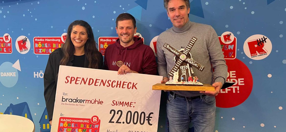 Introbild Braaker Mühle mit Spende für Hörer helfen Kindern Spendenmarathon