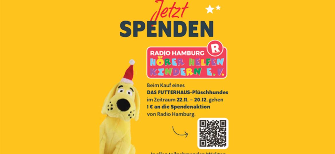 Introbild Futterhaus-Plüschhund für Hörer helfen Kindern