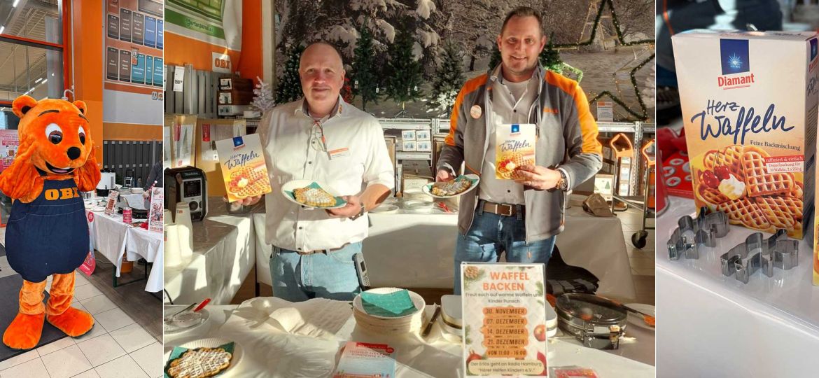 Introbild OBI Neugraben mit Waffelverkauf für Hörer helfen Kindern